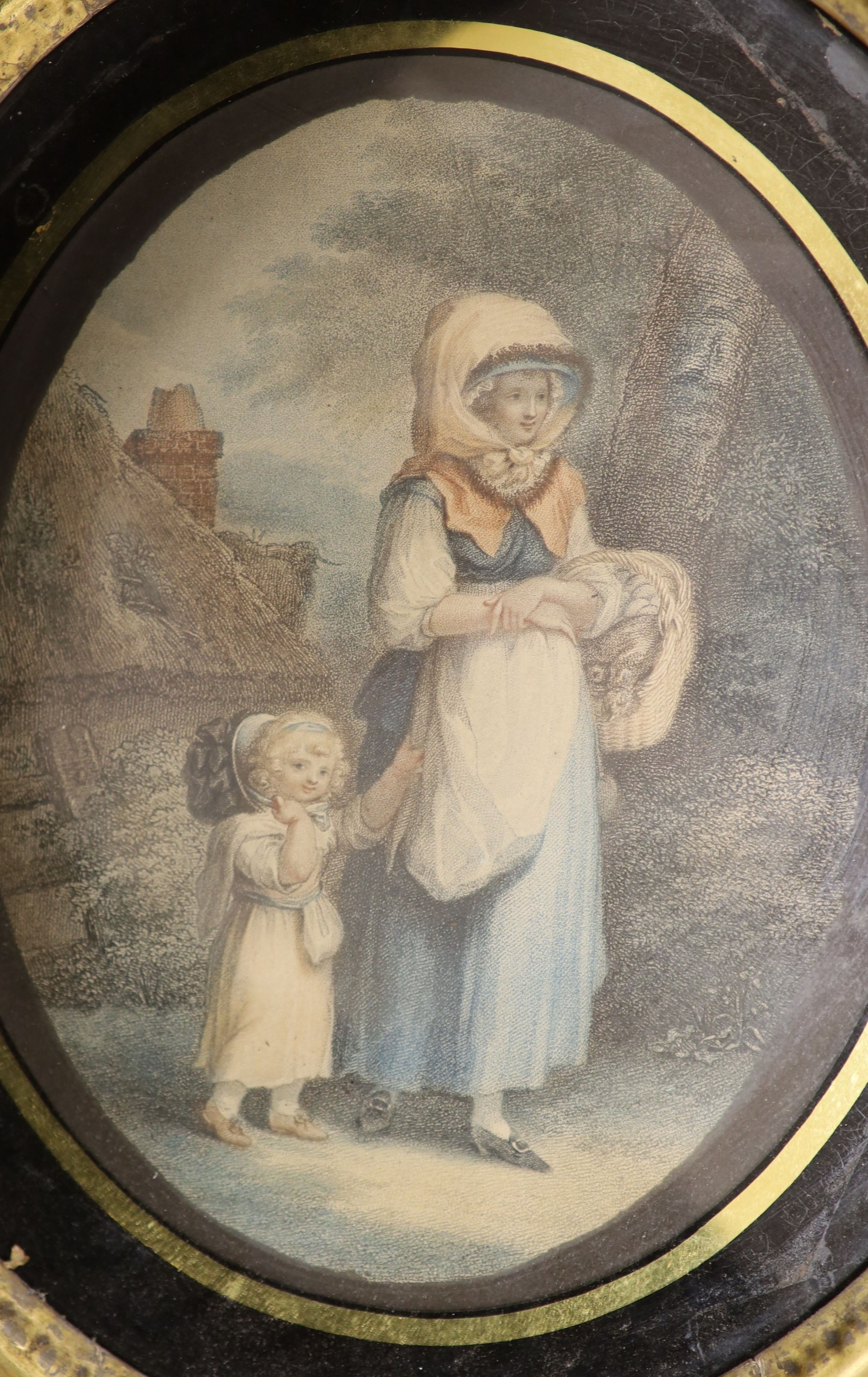 After Bartolozzi, pair of coloured engravings, Cottager and Villager, 21 x 16cm, and a pair of engravings of John and Mrs Beresford